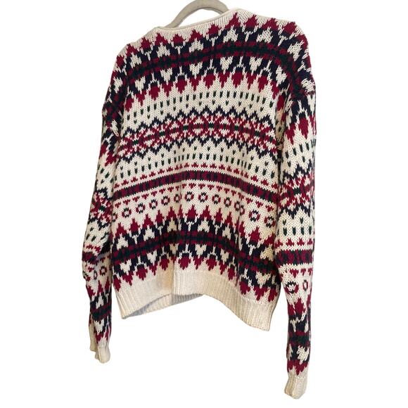 Vintage White Maroon Fair Isle Cardigan Womens Sz Large 80s Cottage Christmas - Picture 5 of 16